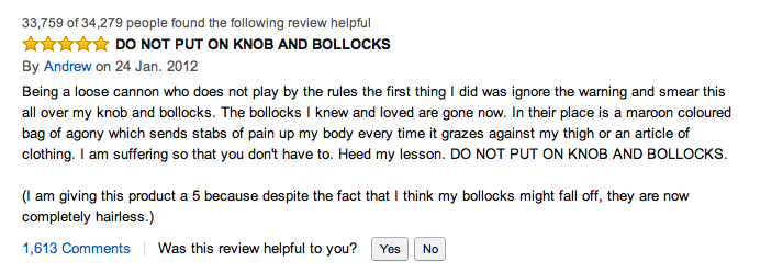 Some choice Amazon reviews for Veet for Men Hair Removal Gel Cream