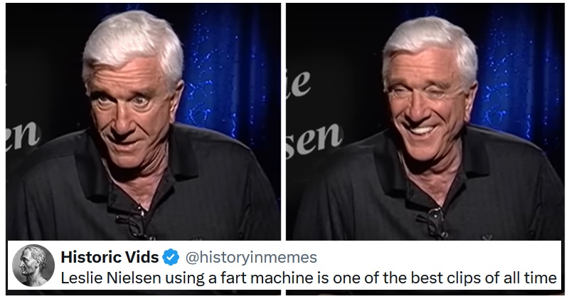 This hilarious interview with Leslie Nielsen and his 'fart machine' went  hugely viral for good reason - The Poke