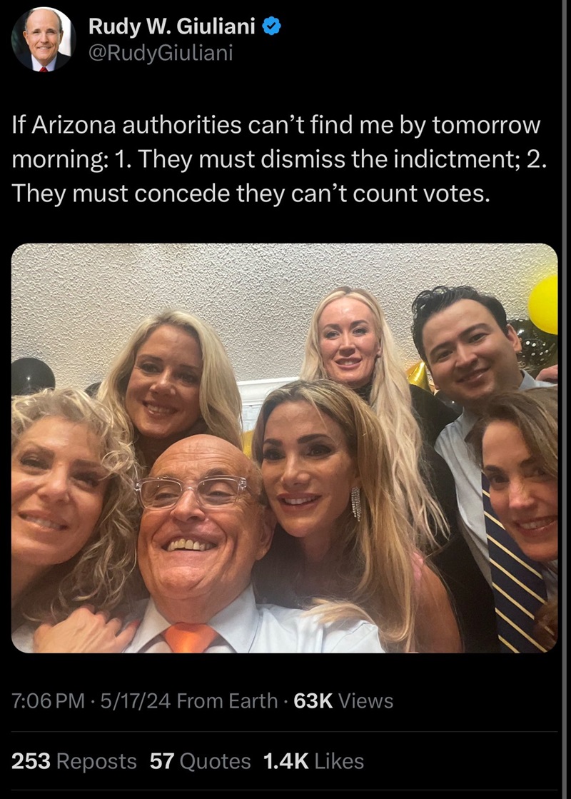 If Arizona authorities can't find me by tomorrow morning: 1. They must dismiss the indictment; 2. They must concede they can't count votes.